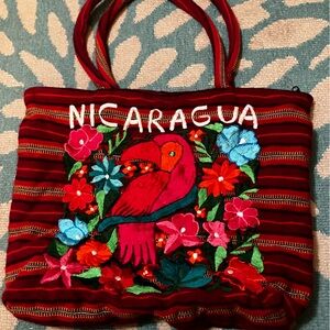 Embroidered Red Tote Bag
